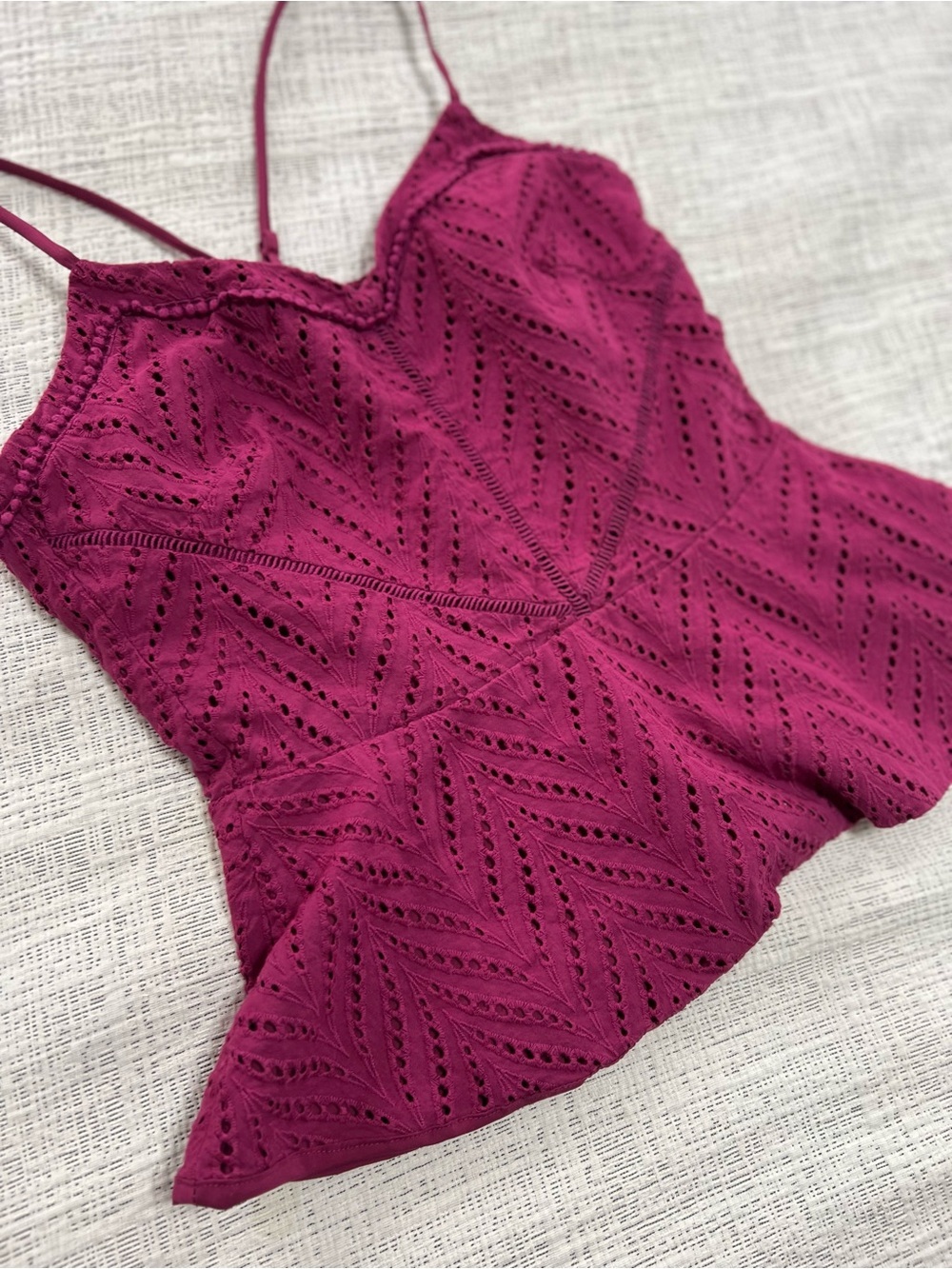 White House Black Market Berry Eyelet Peplum Cami